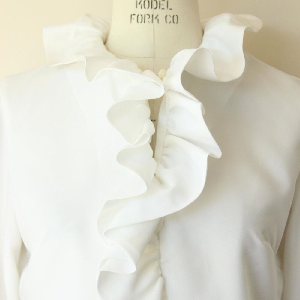 Vintage 1960s Blouse, Teddi of California White Ruffle Collar Top, Zipper Back - Picture 3 of 10